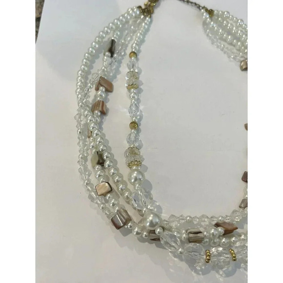 Vintage VTG Premier Designs 4-Stand White Mother Of Pearl Bead Necklace 19-21” - Picture 2 of 5